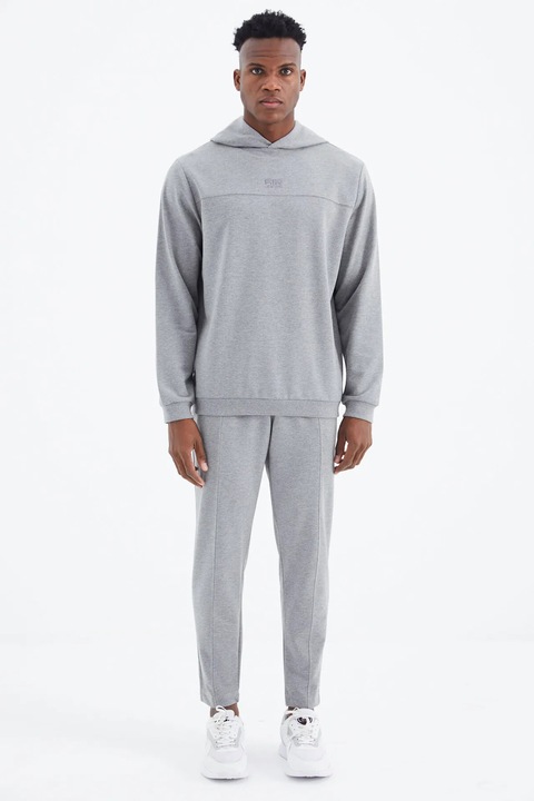Set Trening, TommyLife, Hanorac si Pantaloni, Elastic, Gri deschis, Bumbac, Gri deschis