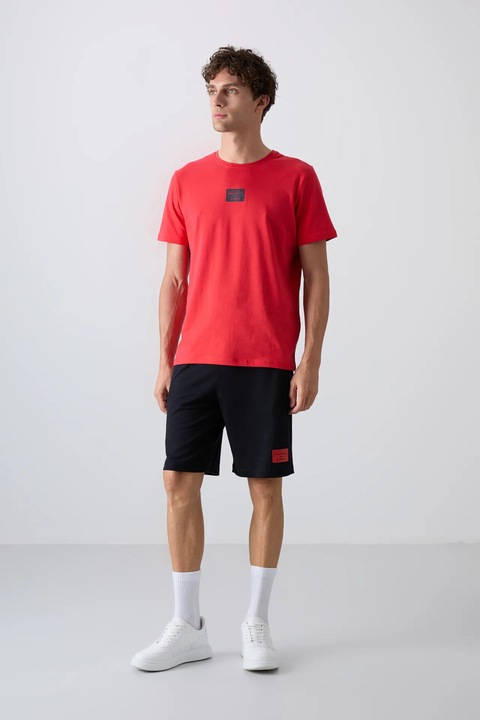 Set Tricou si Pantaloni Scurti TommyLife, Bumbac, Rosu, Croiala Regulara