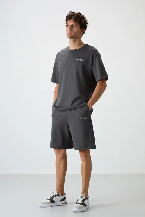 Set Trening Lifestyle Barbati, TommyLife, Supradimensionat, Gri Antracit, Bumbac/Poliester