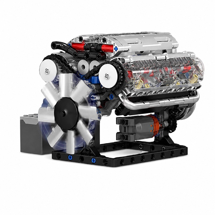  Jucarie de bloc Versatile tehnologii de asamblare mecanica a blocurilor de constructie cu motor tip V8 cu actionare electrica 10088, kit mecanic cu pentru pasionatii de masini