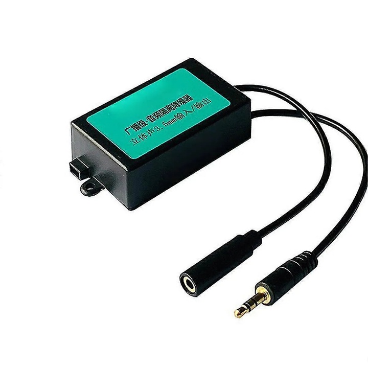 3.5mm audio izolátor, zajszűrő és interferenciaellenes, sztereó izoláció 60dB CMRR-rel, plug-and-play tápellátás nélkül, 3.5mm jack dugó-aljzat csatlakozó, fekete, 1 db