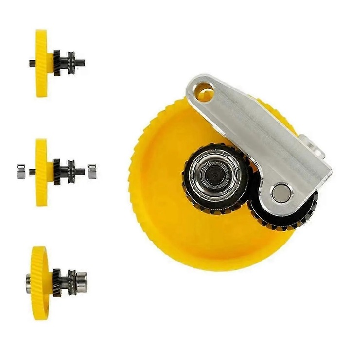 Set extruder + 3 angrenaje compatibil P1S/P1P/X1 Carbon/X1C, otel calit si plastic, angrenaje duale acoperite, pentru filamente tehnice carbon/glass nylon, Galben, 1 set (1 extruder + 3 angrenaje)