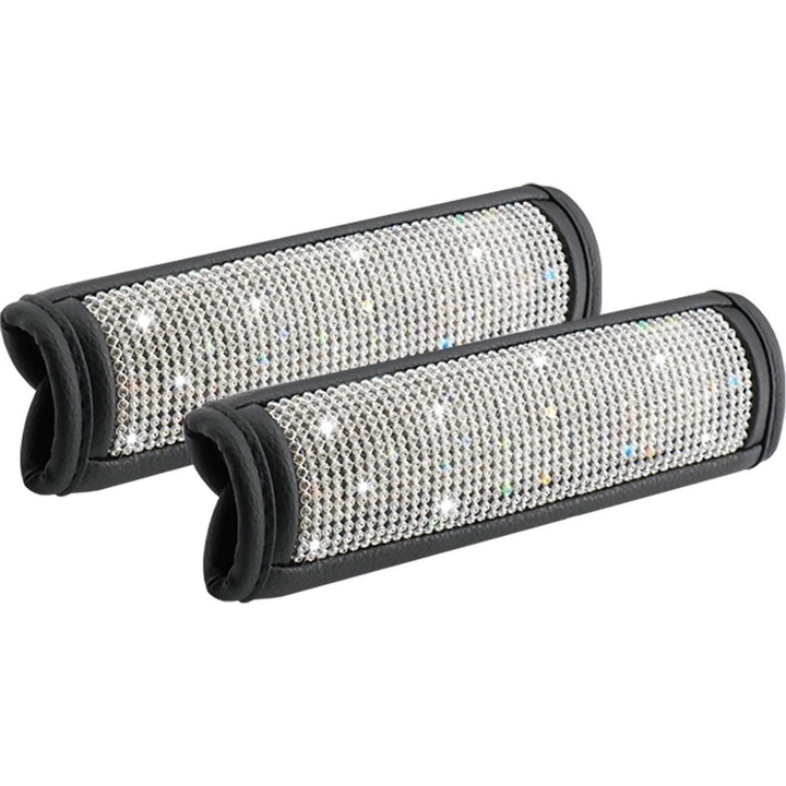 Set 2 bucati, perne pentru centura auto Simoni Racing CC9, cu strasuri, din piele ecologica, universal, negru