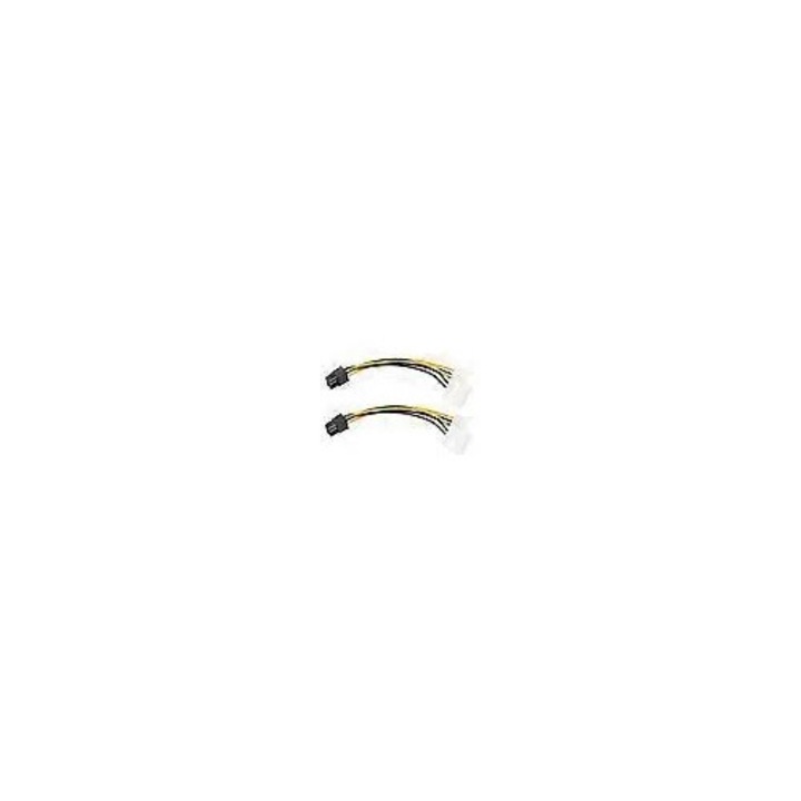 Set 2 bucati, Cablu alimentare/adaptor PCI-E 6 pini la dual Molex 4 pini, 18 AWG cupru pur, 15 cm, Negru