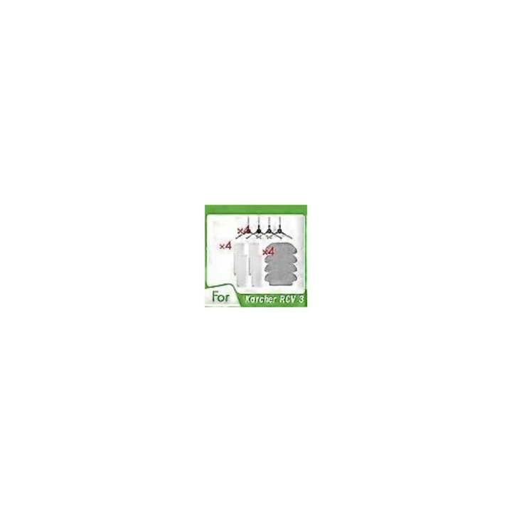 Set 12 bucati, accesorii pentru aspirator compatibile cu Karcher RCV 3, 4 filtre, 4 lavete microfibra, 4 perii laterale din plastic, alb/gri
