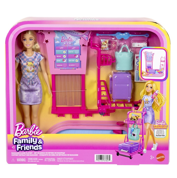 Комплект Barbie Семейство и приятели, багаж на летището, с аксесоари за пътуване, 3+ години