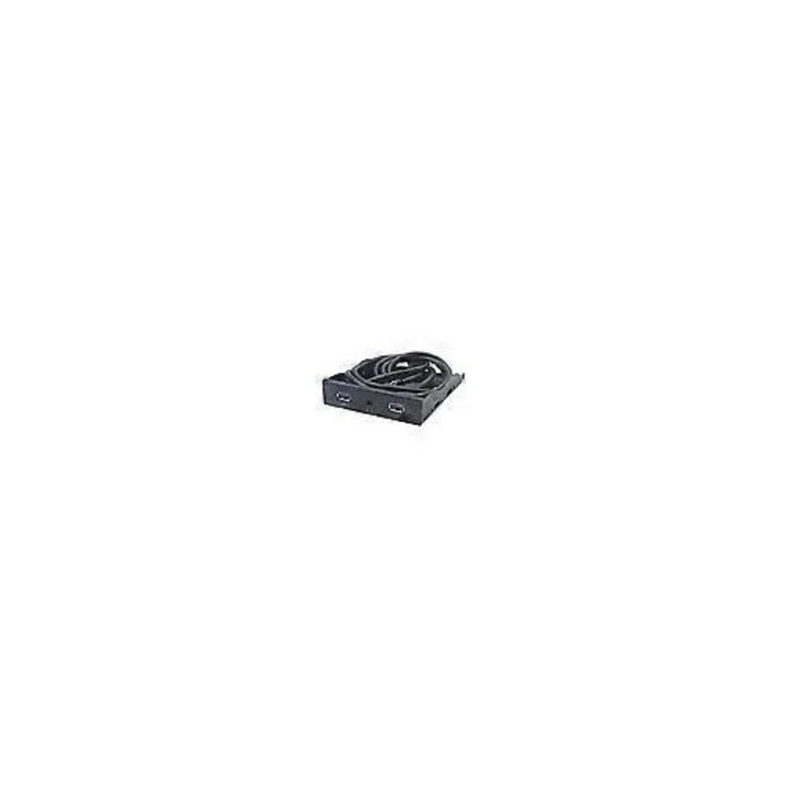 USB 3.2 Gen1 19 tűs előlapi panel USB A és 3.5mm jack csatlakozóval, bővítőpanel, fém és műanyag, 120x102 mm, fekete, 1 db