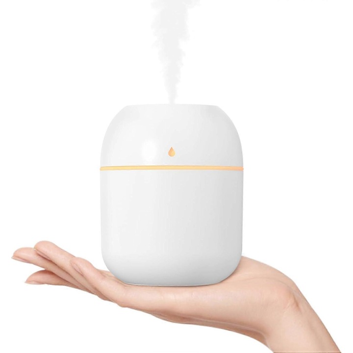 USB hordozható párásító, mini párásító irodába/autóba, ultra-csendes 20dB, automatikus kikapcsolással és éjszakai fénnyel, fehér, 220ml