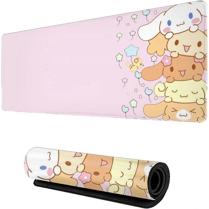Mouse pad birou, covoras pentru mouse, cauciuc si material textil, grosime 3mm, anti-alunecare, cu imprimeu dragut, Roz, 900x400x3mm, 1 buc
