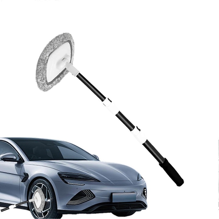 Perie pentru spalat auto, mop auto telescopic, capete moi fara zgarieturi, design curbat 15°, tija extensibila 110 cm, negru/alb, 1 buc