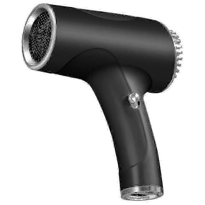 Uscator de par compact reincarcabil fara fir, aer cald/rece cu temperatura reglabila, USB pentru incarcare, 500W/40W, 2600 mAh, Negru, 1 buc