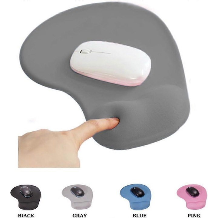 Mouse pad cu suport pentru incheietura, umplut cu gel terapeutic, ergonomic cu baza antiderapanta, Gri, 230 x 190 x 4 mm, 1 buc.