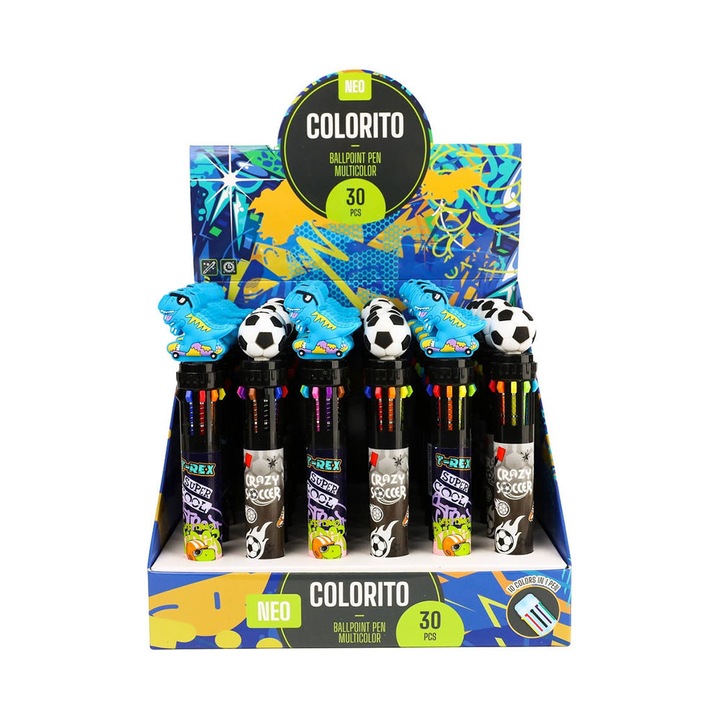 Sazio Colorito golyóstoll, fiúknak, 1.0 mm, 10 színű, vegyes, 1 darab