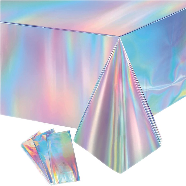 AWOCAN 3 db irizáló lézer holografikus ezüst asztalterítő szett, 137x274cm