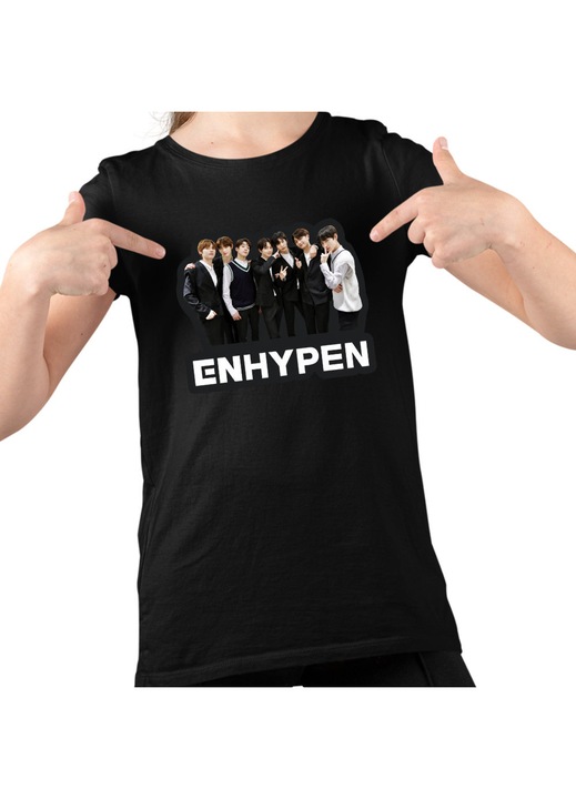 Gyerek Lány Póló Enhypen All Gang Kpop Merch, Fekete