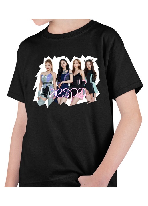 Gyerek Fiú Póló Aespa Party Kpop Merch, Fekete