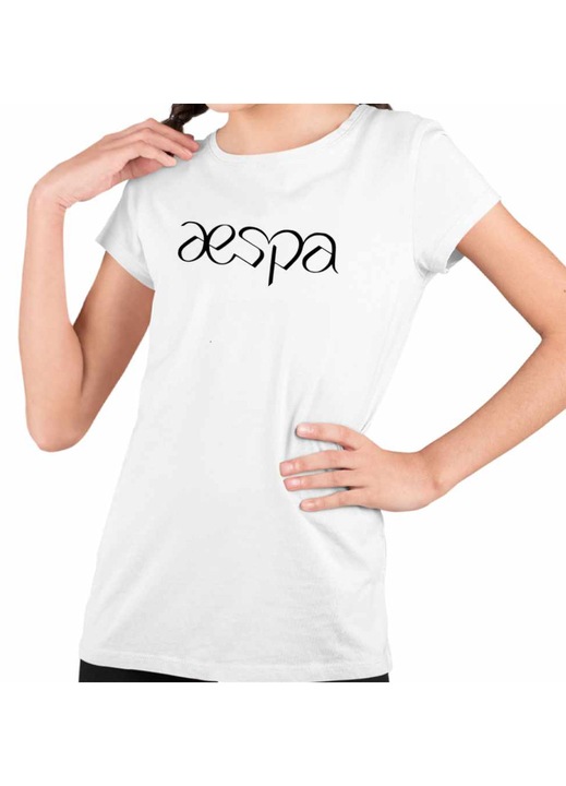 Gyerek Lány Póló Aespa Kpop Merch, Fehér
