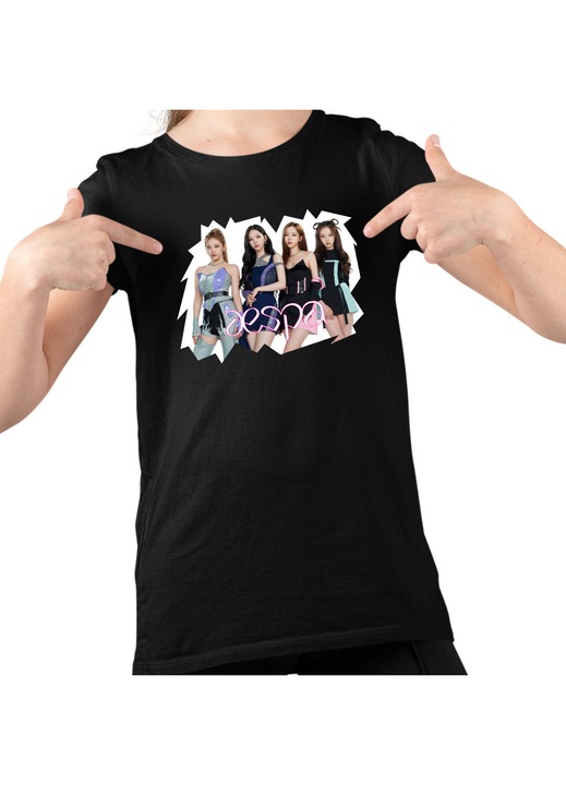 Gyerek Lány Póló Aespa Party Kpop Merch, Fekete