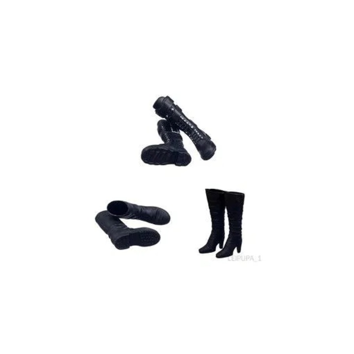 Set 3 cizme negre pentru papusi 12 inch HERUSI