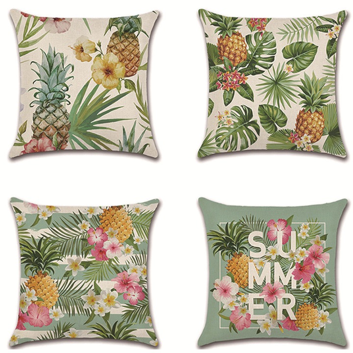 Set 4 fete perna HERUSI, florala botanica, multicolor, 45x45cm