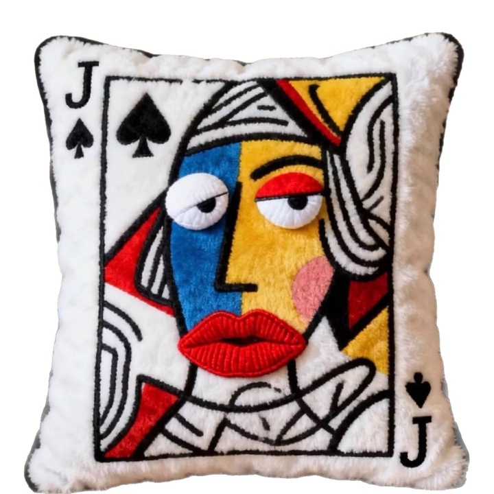 HERUSI Jack of Spades díszpárna, 3D hímzés, többszínű, 40x40cm