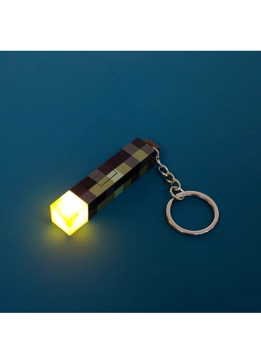HERUSI Minecraft kulcstartó, mini LED lámpa, hordozható, sárga, 7x2x2cm