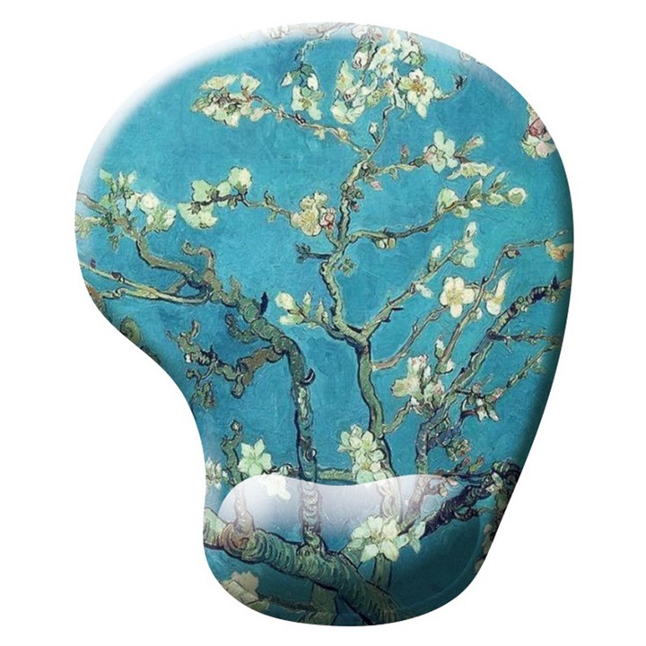 Mousepad ergonomic Herusi cu suport incheietura spuma memorie antiderapant alb 25x22cm