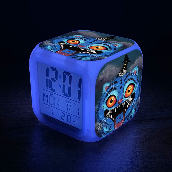 Ceas desteptator HERUSI digital colorat cu lumina LED 8x8x8 cm