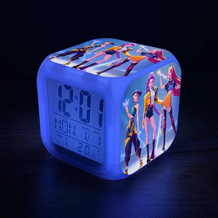 HERUSI színes digitális ébresztőóra 8x8x8cm műanyag