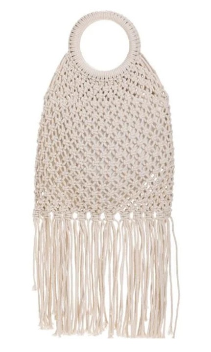 Poseta Macrame cu Manere din Lemn & Franjuri pentru Femei 30x39cm