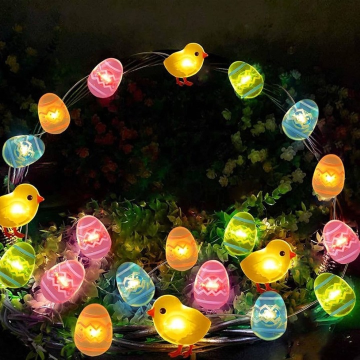 Ghirlanda LED HERUSI Paste 50 lumini, cu forme iepurasi oua morcovi, alb cald, 2m