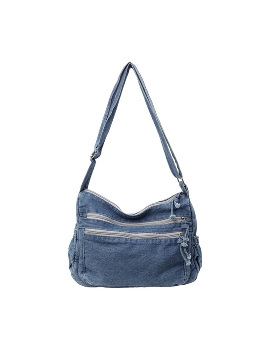 Geanta dama HERUSI denim, capacitate mare, curea ajustabila, 30x14x21cm, albastru