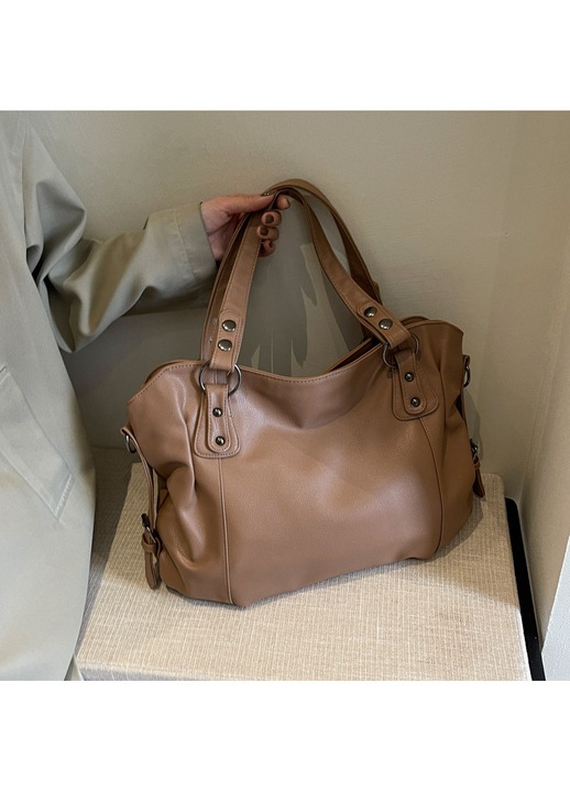 HERUSI női táska, PU bőr, fekete, nagy, válltáska, crossbody