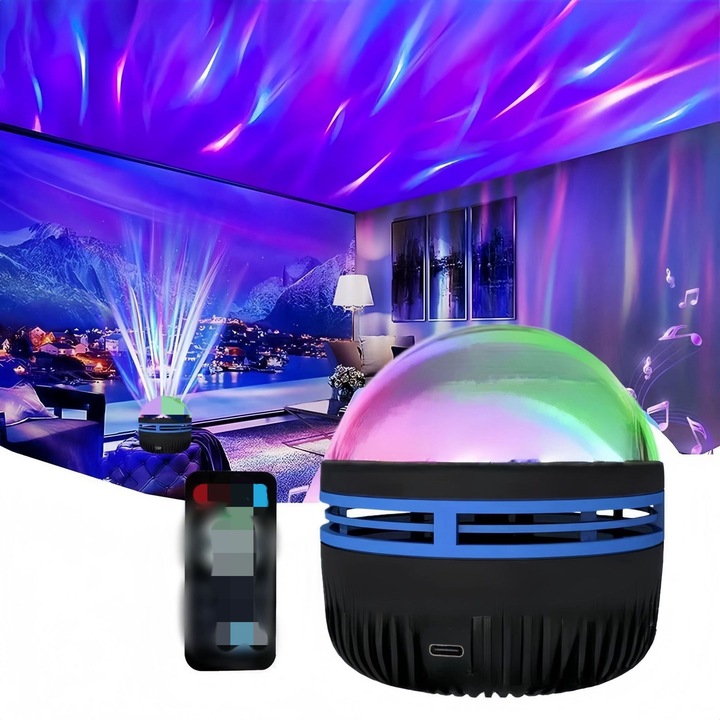 Proiector Aurora Herusi 2in1 cu LED multicolor 7.8x7.8x8.7cm