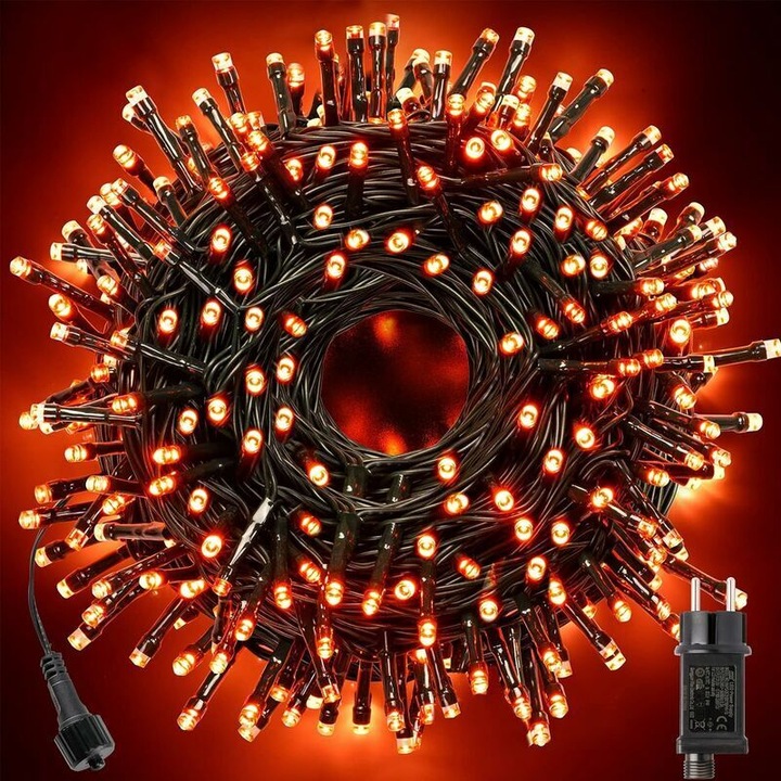 Instalatie luminoasa HERUSI 20m 200 LED portocaliu conectabila impermeabila 8 moduri