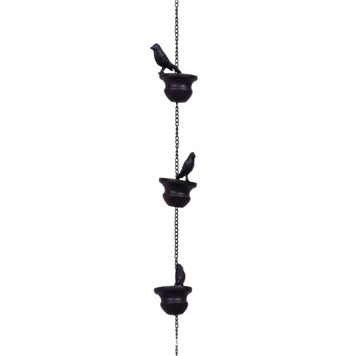 Lant de ploaie metalic HERUSI cu pasari vintage, negru, 0.8m