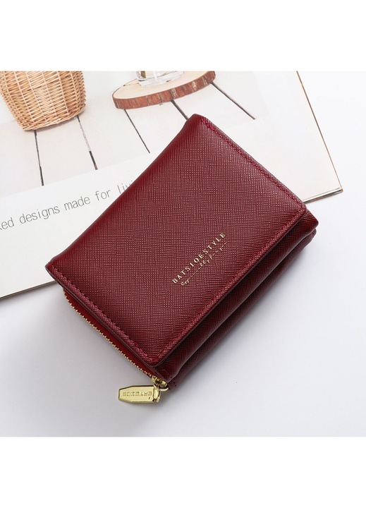 Дамско портмоне HERUSI мини червено 11x8x3.5cm PU кожа голям капацитет множество отделения
