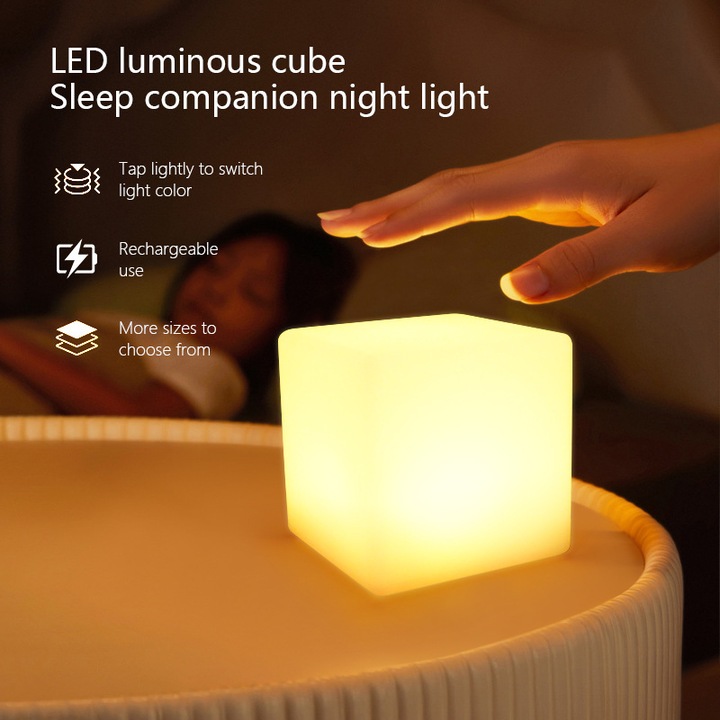 Lampa de veghe cub LED HERUSI, reglabila, colorata, USB, 10x10x10cm