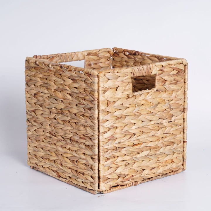 HERUSI tárolókosár vízijácintból, 28x28x28cm, natúr, integrált fogantyúkkal