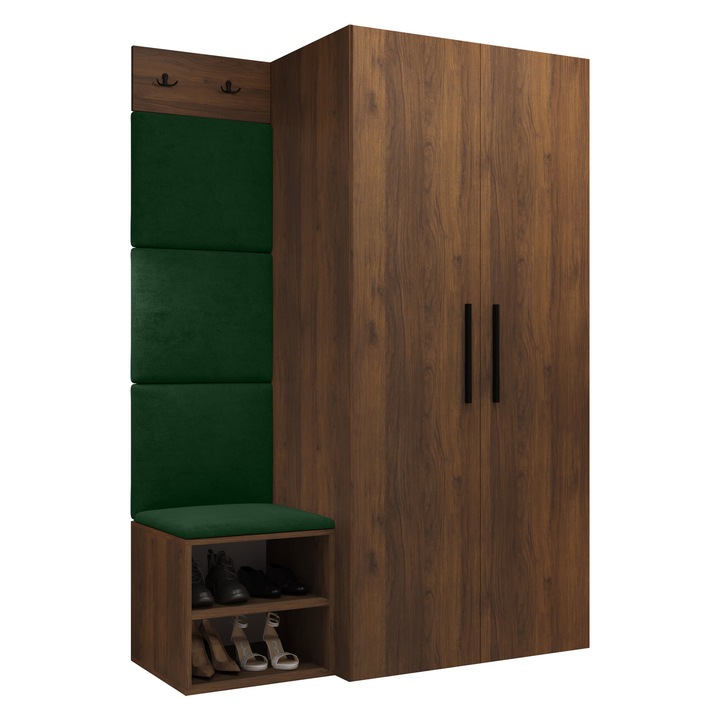 Mobilier pentru hol Hekurt IV, MIRJAN 24, nuc warmia + verde, 50x122x191 cm
