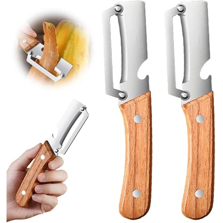 Curatator legume si fructe Herusi set 2 piese, maner lemn, deschizator sticle, inox