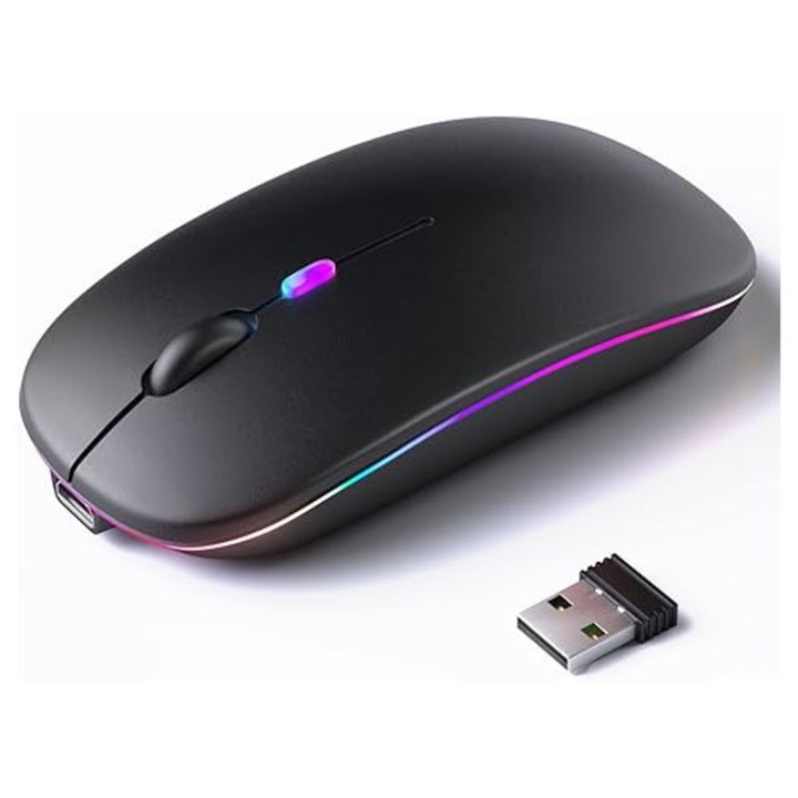 Mouse wireless HERUSI dual mode silent LED negru 11x5.8x2.8cm
