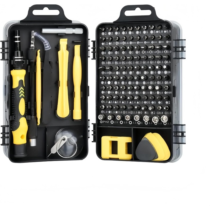 Set surubelnite HERUSI 115 piese, diverse capete, galben