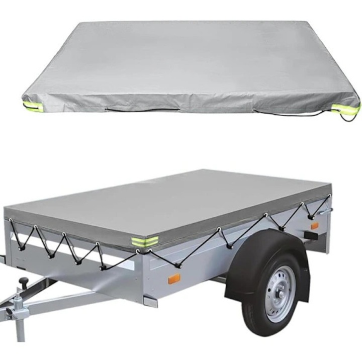 Prelata pentru remorca platforma, PVC cu strat gros, impermeabila si rezistenta la rupere, potrivita pentru remorci pana la 750 kg, Gri, 208 x 114 x 13 cm, 1 buc