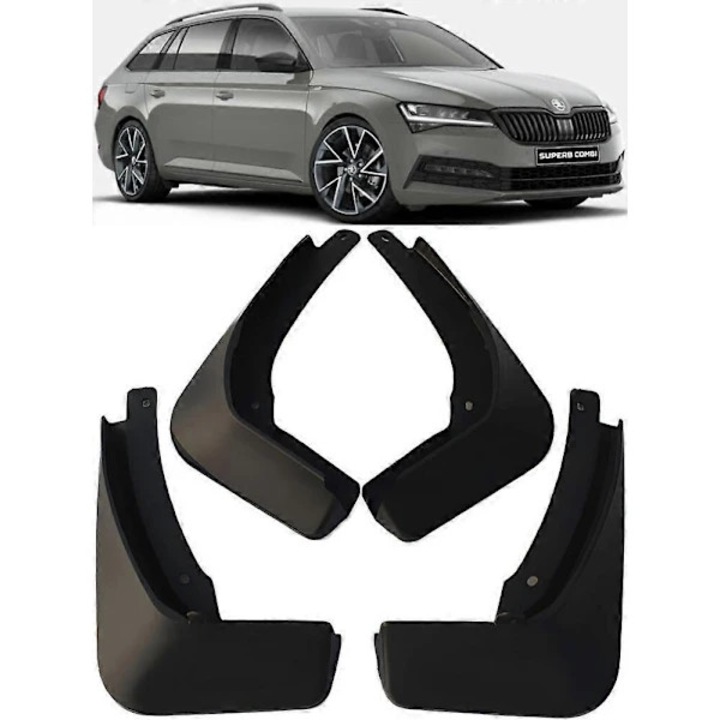 Комплект от 4 броя, Калобрани Skoda Superb Estate 2015-2023, 3V0075111/3V0075101, от пластмаса, матово покритие, с щипки и монтажни аксесоари, Черен