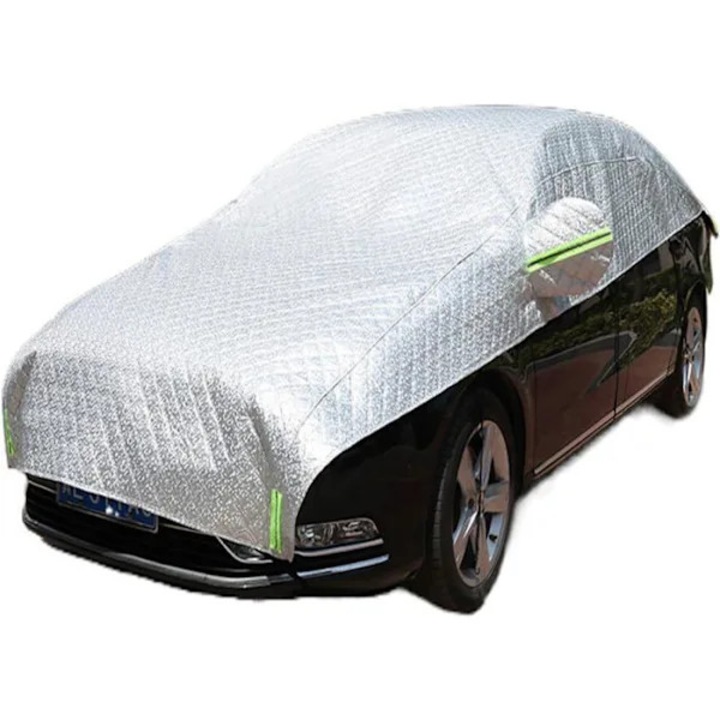 Husa auto, prelata protectoare universala pentru masini pana la 197 cm (500x250 cm), rezistenta la UV, impermeabila si rezistenta la grindina, cu banda reflectorizanta, argintiu, 1 buc.