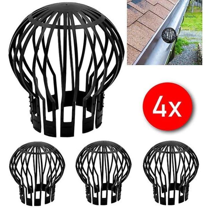 Protectie pentru burlan, aparatoare jgheab universala din plastic rezistent, impotriva frunzelor si resturilor, reglabila pentru diametru 12.5 cm x inaltime 14.5 cm, negru, 4 bucati