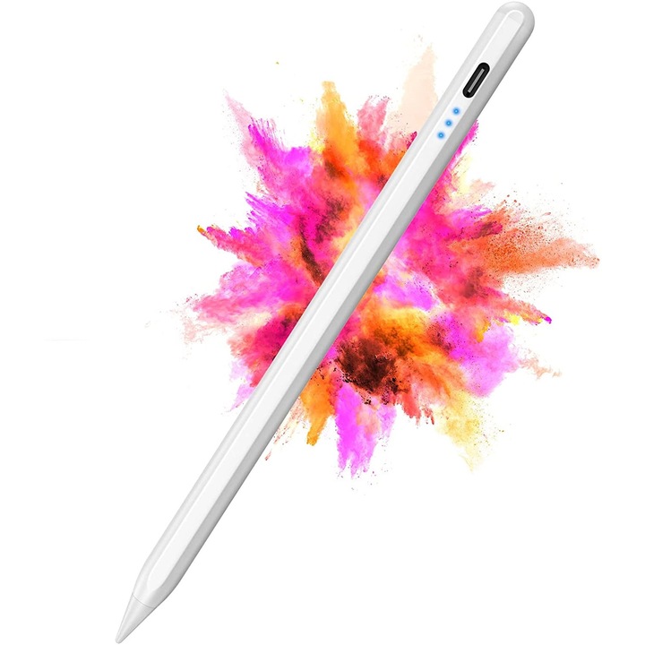 Stylus digital HERUSI, precizie, incarcare rapida, argintiu, 15x1cm