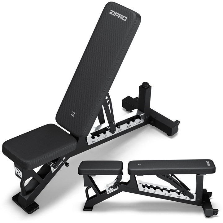 Edzőpad, Zipro, PowerHouse, max. súly 120 kg, 3 fokozatban állítható ülés, 8 fokozatban állítható háttámla, állítható bicepsz támasz, állítható súlyzóállvány, Fekete
