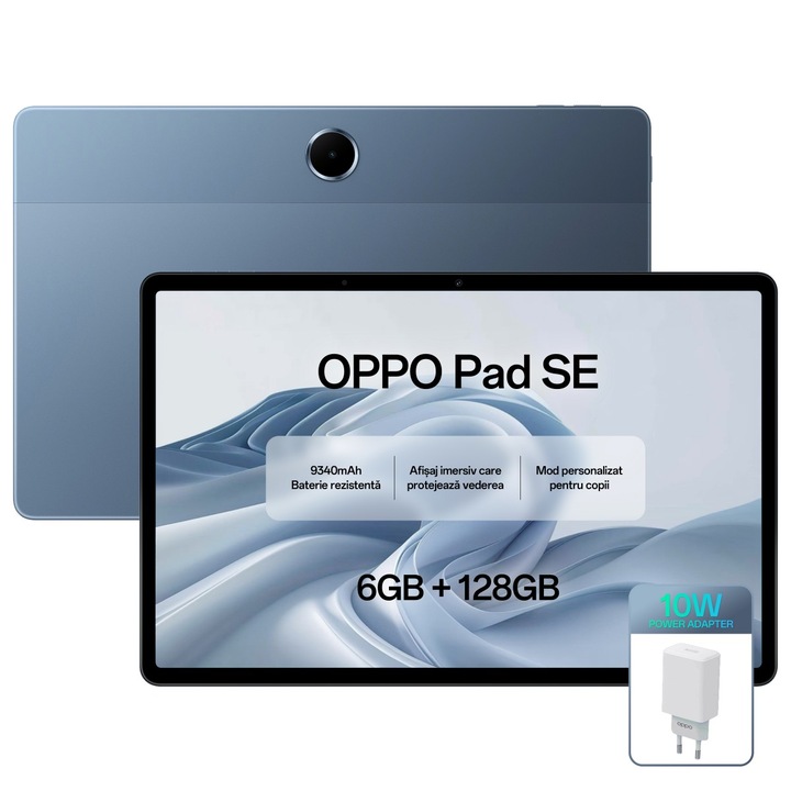 Tableta OPPO Pad SE, 6GB RAM LPDDR4X, 128GB UFS 2.2, LTE, Ecran 11" 90Hz, Helio G100, Baterie 9340mAh, Adaptor 10W inclus, ColorOS 15, USB OTG, Twilight Blue